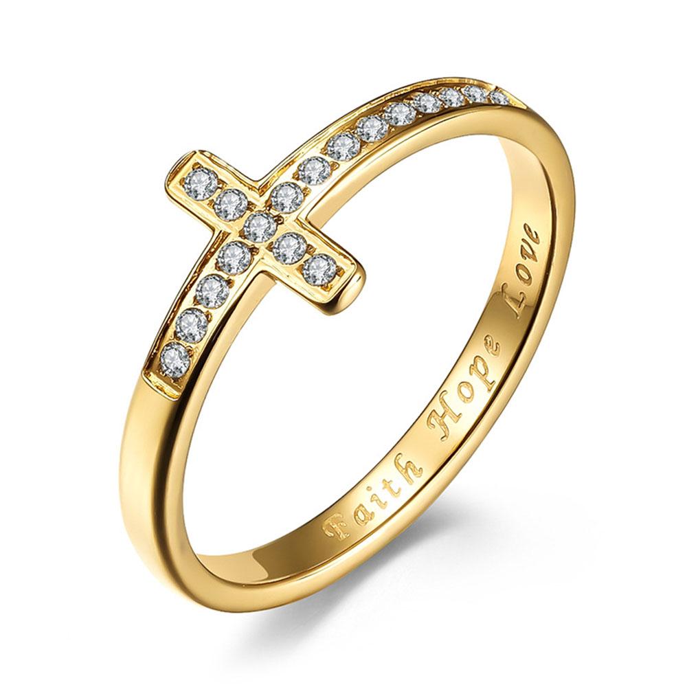 

Titanium Steel Cross Rhinestone Female Ring Ring, Proposal Wedding Ring for Men and Women 10
