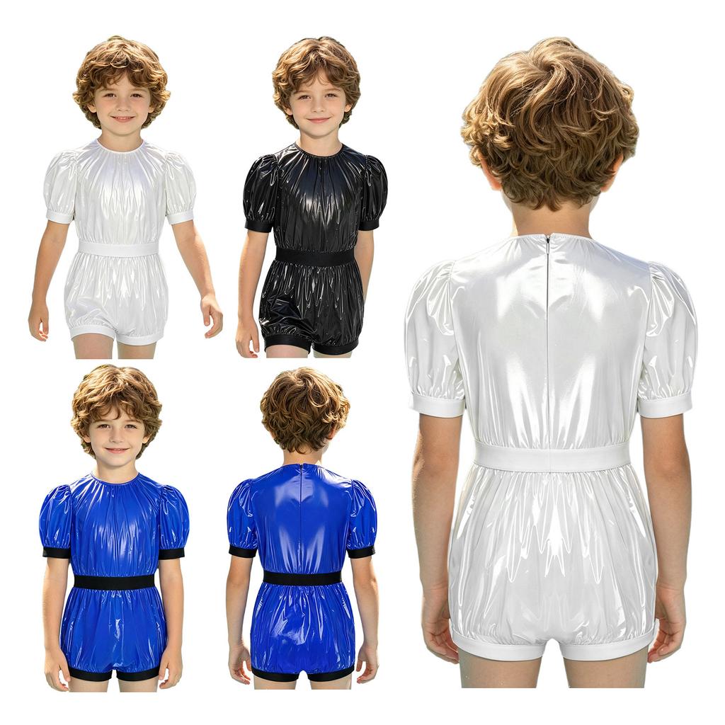 Unisex Kids Waterproof Bodysuit Puff Sleeve Round Collar Back Zipper Jumpsuit for Daily Wear Special Needs Adaptive