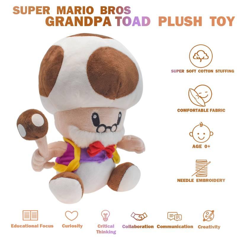10" Super Mario Toad Mushroom Old Man Plush Toy Soft Doll For Kids And Collectors