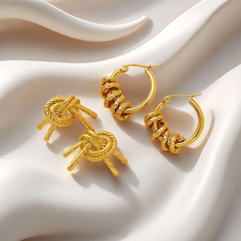 Eur-American Minimalist Gold-Plated Spiral Earrings - Titanium & Stainless Steel, Non-Fading