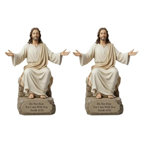 Jesus Open Arm Blessing Statue with Bible Verse Base Resin Christian Figurine Inspirational Religious Sculpture for Desk Mantel Prayer Room
