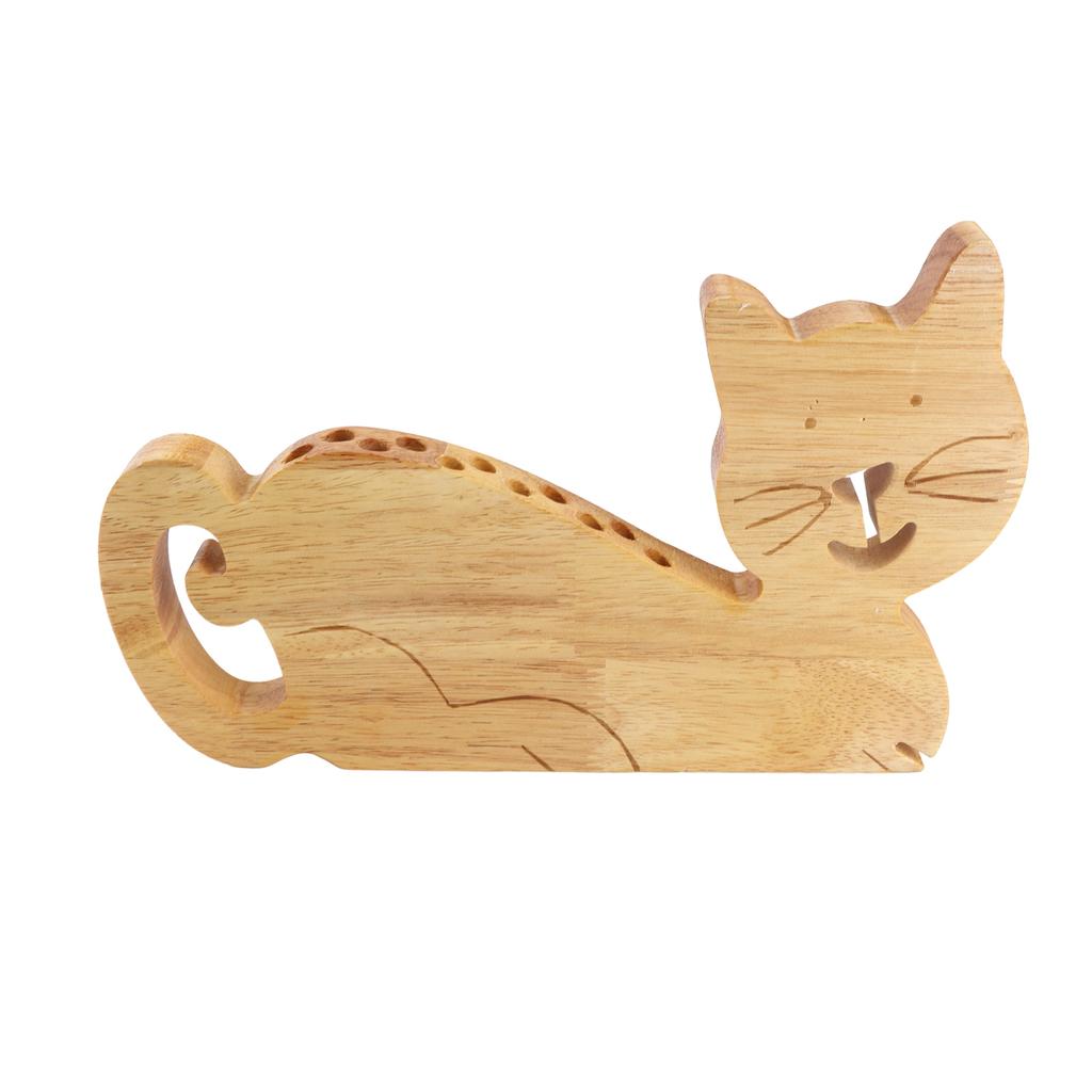 Cat Shape Wooden Pen Holder Cute Shape Desktop Crayon Stand Home Desk Decor