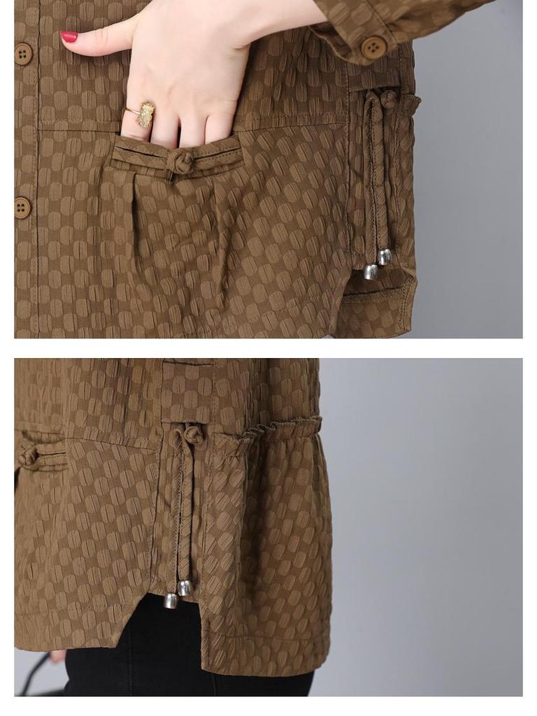 Damska koszula casual z długim rękawem na wiosnę i jesień 2024: Luźny krój, modna i elegancka bluzka petite