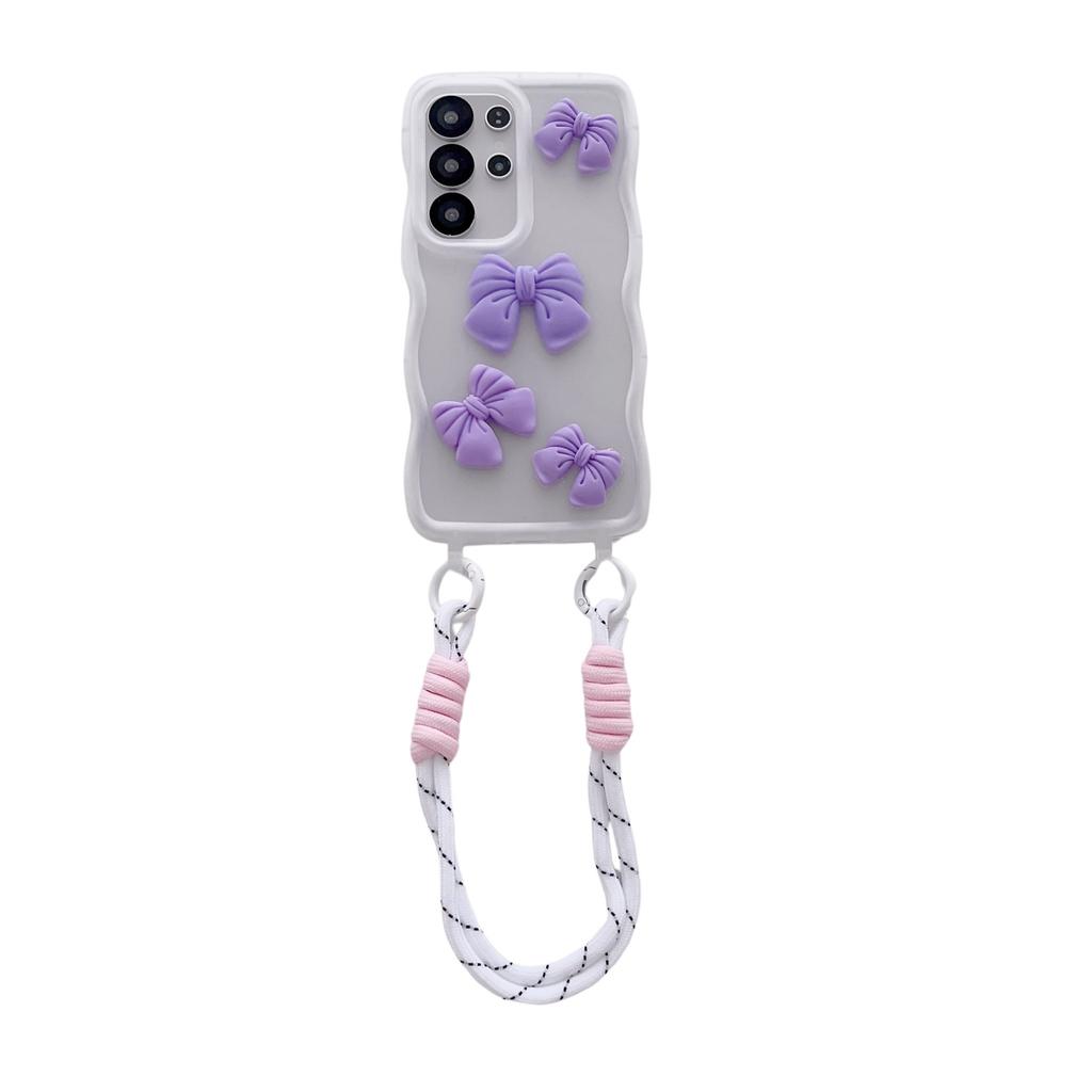 Samsung S25ultra Mobile Phone Case with Large Waves Cute Bow S24plus Integrated Lanyard Hole