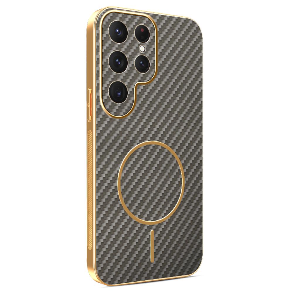 For Samsung Galaxy S25 Ultra Phone Case Carbon Fiber Textured Electroplated TPU Back Cover