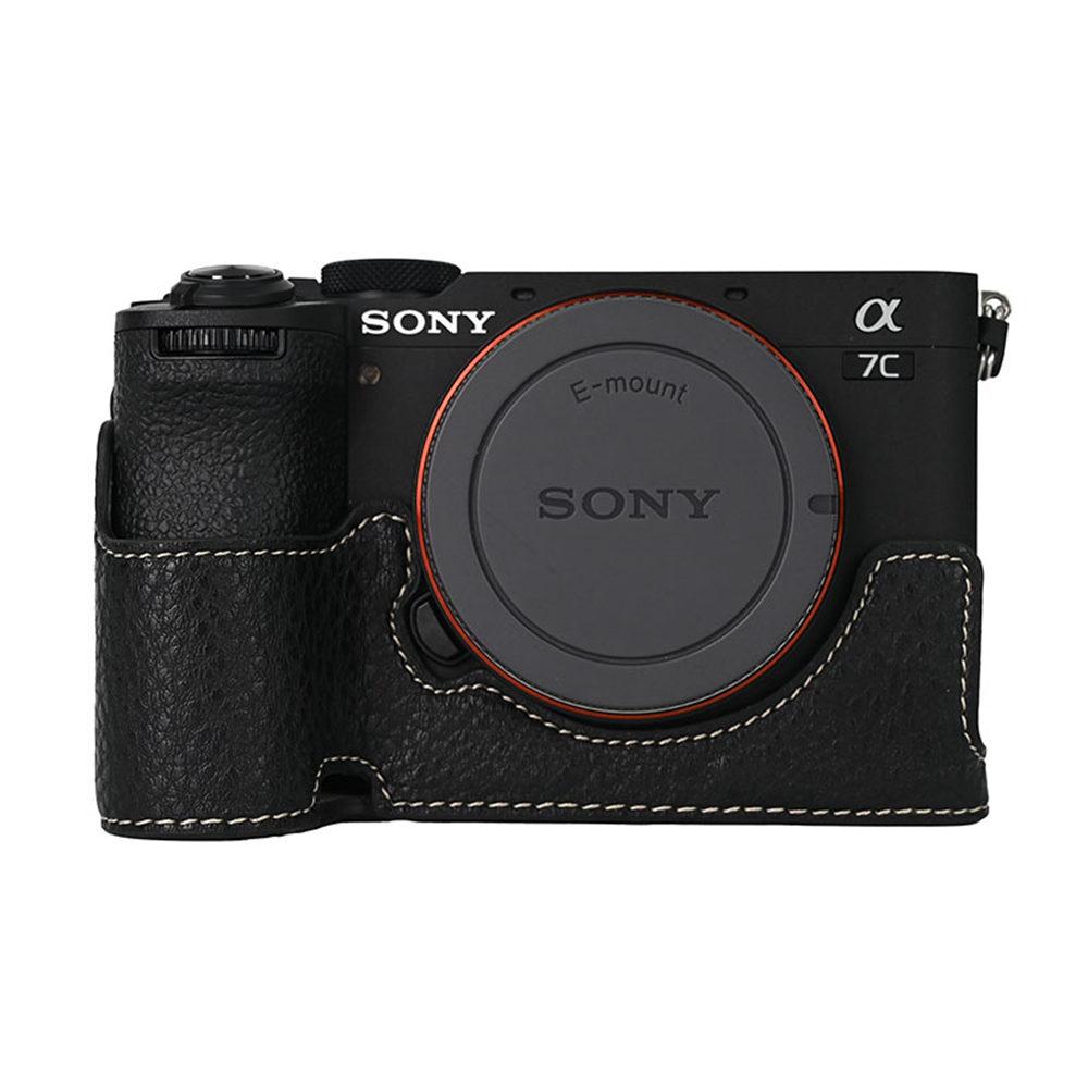 

PU Leather Camera Half Body Case for Sony A7CII A7C2 Alpha 7C II Bottom Opening Magnetic Cover