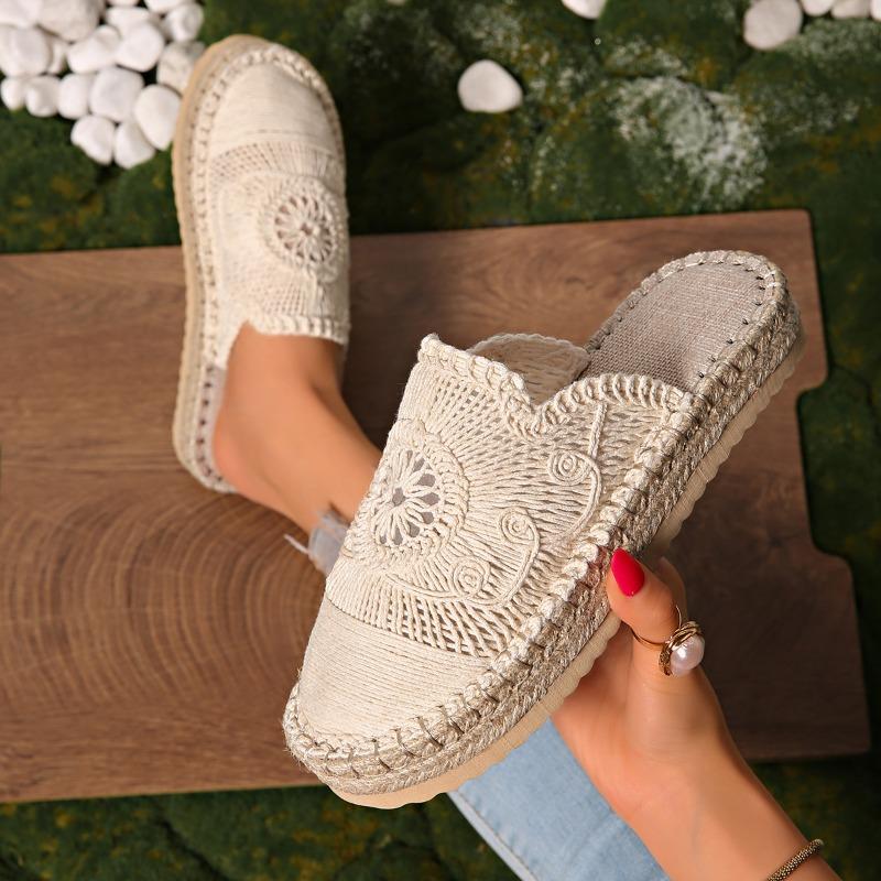 Fashion Weave Mesh Women Platform Slippers Designer New Mules Shoes 2025 Summer Fashion Slingback Sandals Casual Walking Sandalias Mujer