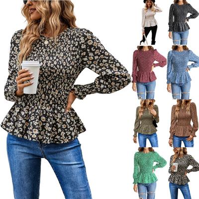 European and American Spring and Autumn Long Sleeved Waist Printed Shirt Casual Top Fashionable Women's Clothing