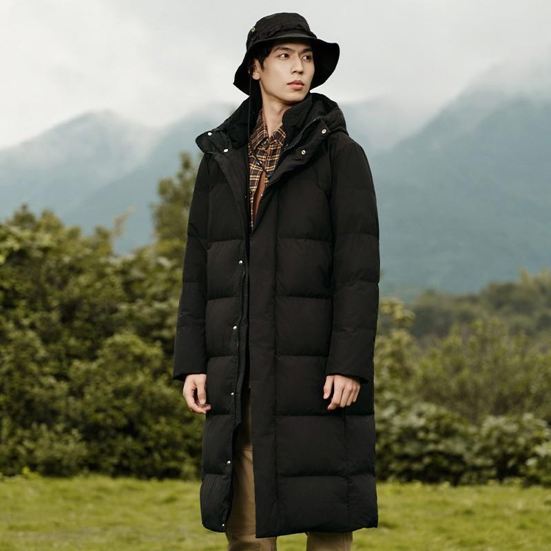Mens Long Hooded Down Coat 90% White Duck Winter Warm Parka Oversized Fit Cold Weather