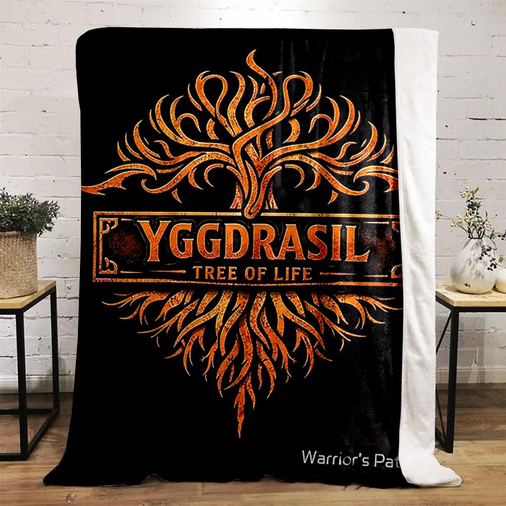 Yggdrasil Tree of Life Design Printed Flannel Blanket for Bedroom, Living Room, Sofa, and Nap