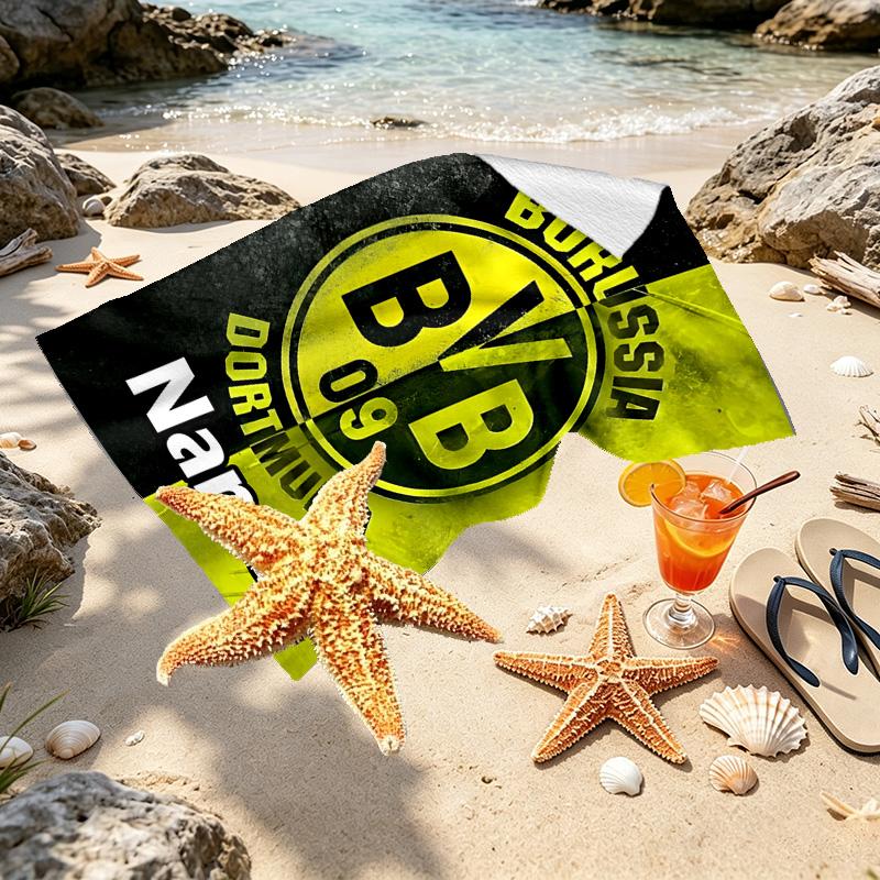 Asciugamano da Spiaggia Personalizzato con Nome Borussia Dortmund, per Viaggio Campeggio Festa in Spiaggia Arredamento Casa, Regalo di Compleanno per Famiglia e Amici