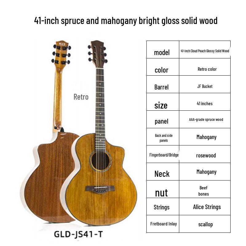 41-inch Spruce Top Acoustic Guitar - Bright Finish, Beginner Friendly, Wooden Design
