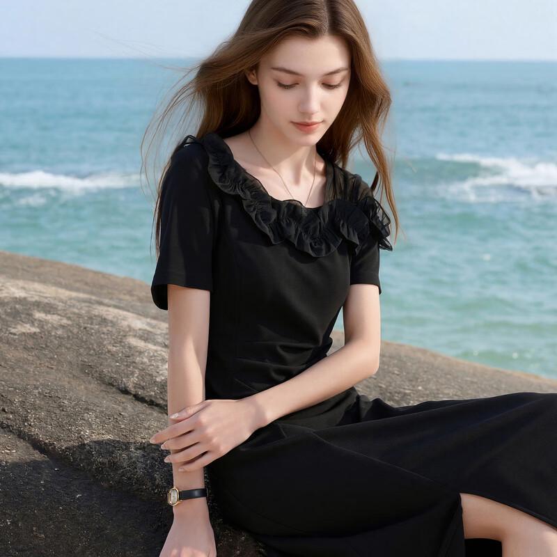 Sancai Plus Size Summer A-Line Little Black Dress
