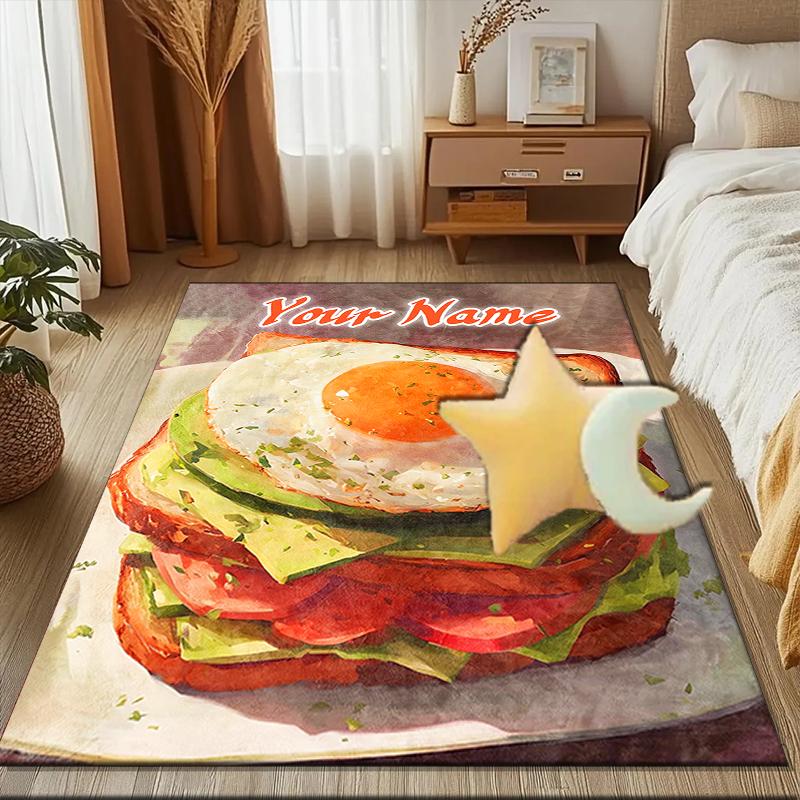 1PC Custom Name "Your Name's Egg Sandwich" Theme Floor Mat Ideal for Living Room, Game Rooms, Office, Bedroom, Floor Mat Playful Design