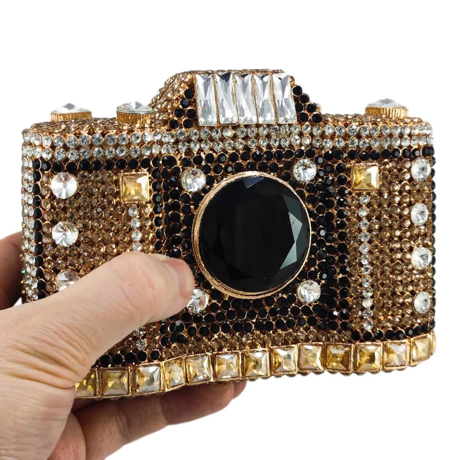 

Boutique De FGG Retro Luxury Crystal Clutch Camera Clutch Bag Evening Handbags Party Dinner Rhinestone Purse Minaudiere Handbags Mini Clutch