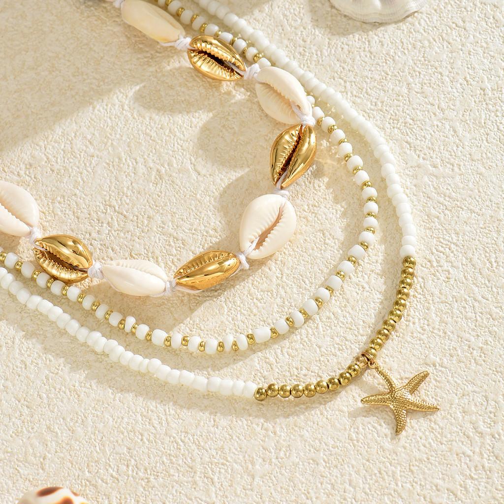 Bohemian Shell Necklace Set With Multilayer Geometric Design For Women