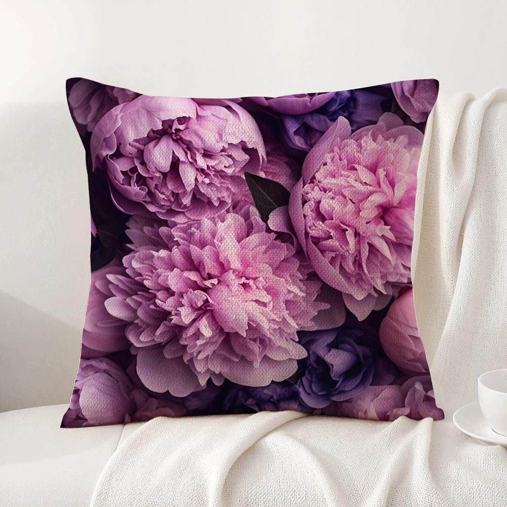 Hot Peony Cushion Cover Natural Linen Organic Fabric DoubleSided Printing Sofa Home Decor Breathable Bed Pillow