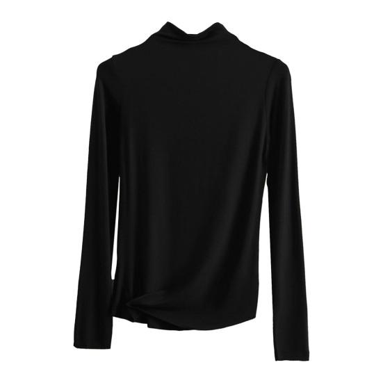 

Женский нижний топ с высоким воротником и длинными рукавами, эластичный узкий, мягкий, теплый, однотонный пуловер, простой стиль, женская внутренняя одежда, блузка XL