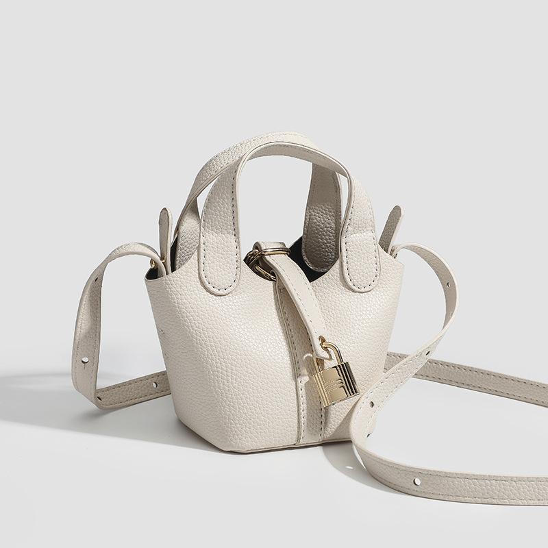 Textured Mini Food Basket Bucket Bag Versatile Women's Niche Leather Leather Shoulder Crossbody Bag