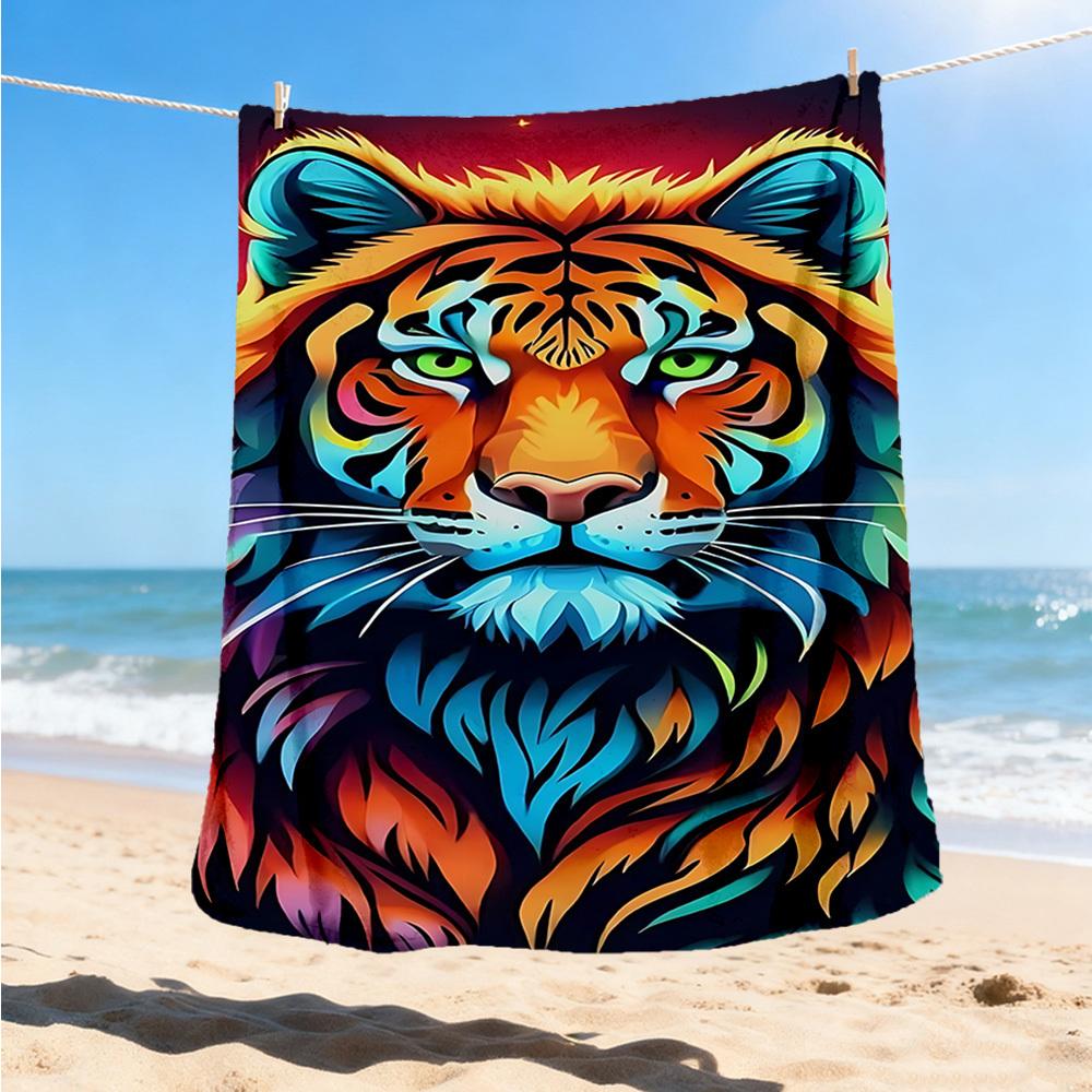 1pc Colorful Tiger Design Throw Blanket Polyester Fiber, Lightweight Flannel, Soft & Warm, All Season Use for Outdoor, Camping Digital Print