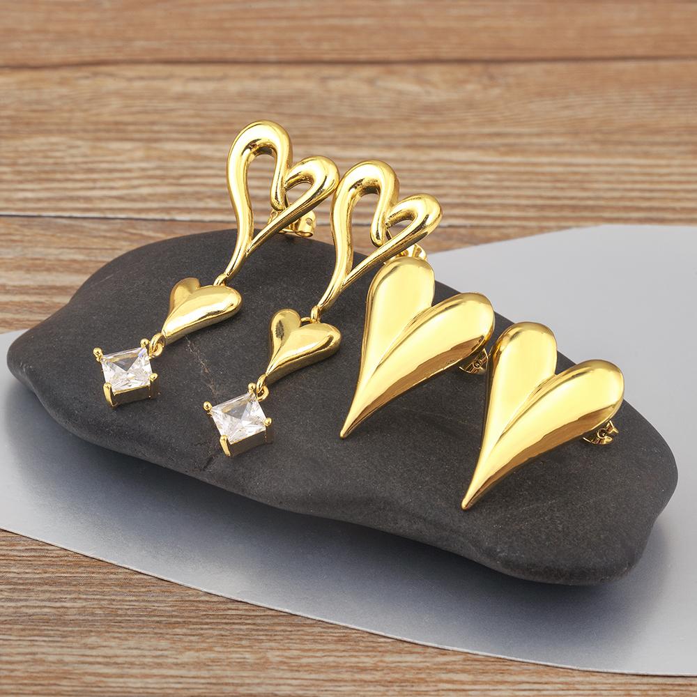 Nidin New Trendy Heart Shape Hollow Design Fine Stud/Drop Earrings For Women Girl Sparkling Zircon Ear Jewelry Accessories Gifts
