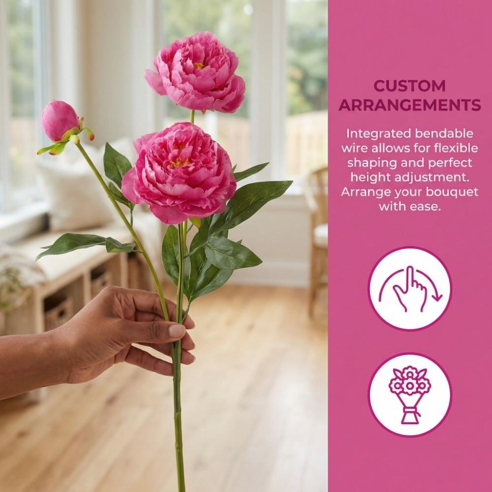 3 Heads Cotton Rose Artificial Peony Flower Handmade Real Touch Faux Peony Branch Realistic Artificial Simulation Big Peony