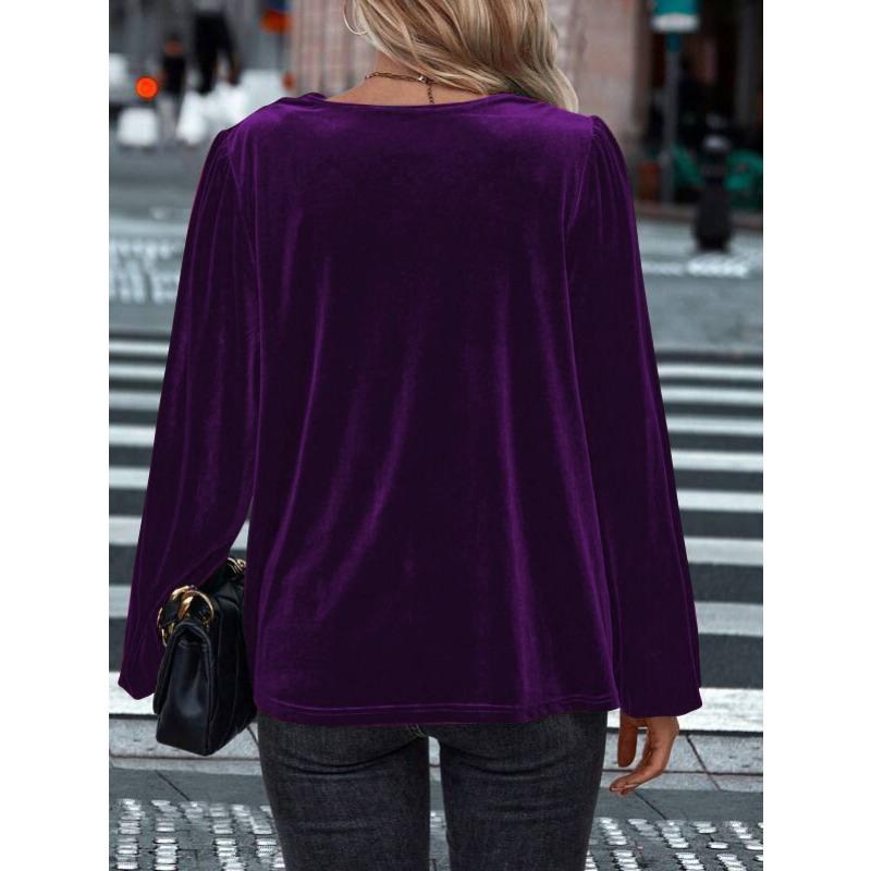Autumn/Winter T-Shirts Women's Clothing Korean Velvet Pile Collar Women's Long Sleeve Top Women