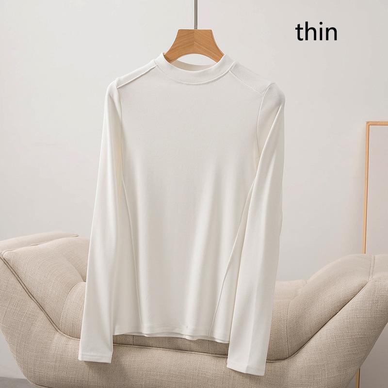 Long Sleeve Female Cold Basic Warm Shirt Autumn and Winter Bottoming Shirt Grinding Hair Herringbone Line Heating Inner Take Outside Wearing Tops
