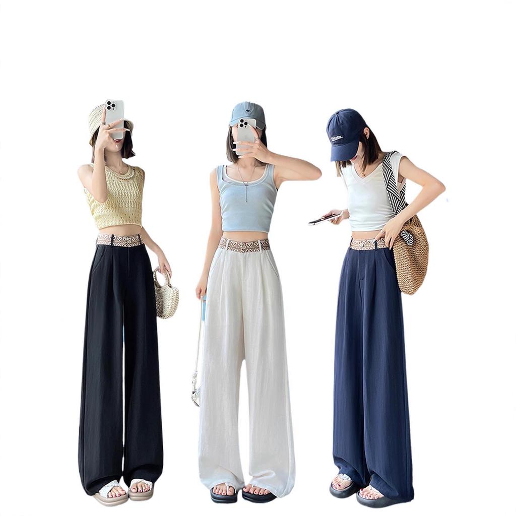 Women's Summer Tencel Linen High-Waist Wide-Leg Pants