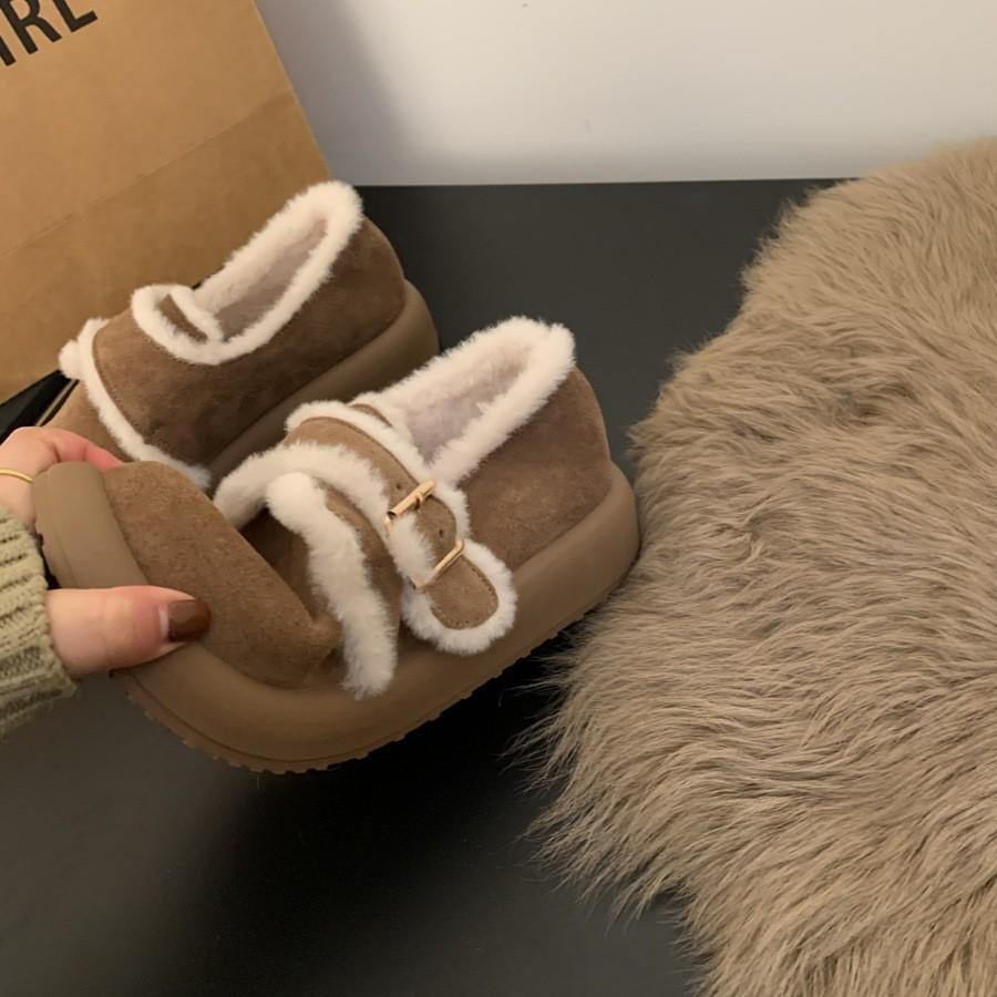 Keep Your Own Version! Thick-soled Brown Velvet Boken Shoes Spring and Summer Snow Shoes Snow Boots Cotton Shoes Women's Shoes Wear Fluffy S