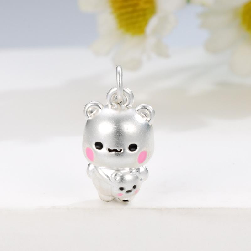 999 Sterling Silver Cartoon Charm Lucky Bead Woven DIY Jewelry Accessory
