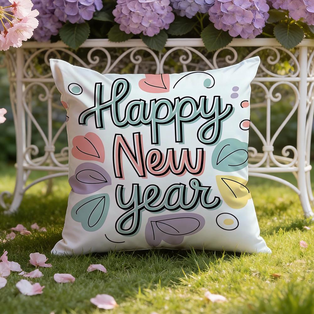 Holiday New Years Day Cushion Cover Home Car DualScene Pillow Cover Reversible for Premium Comfort