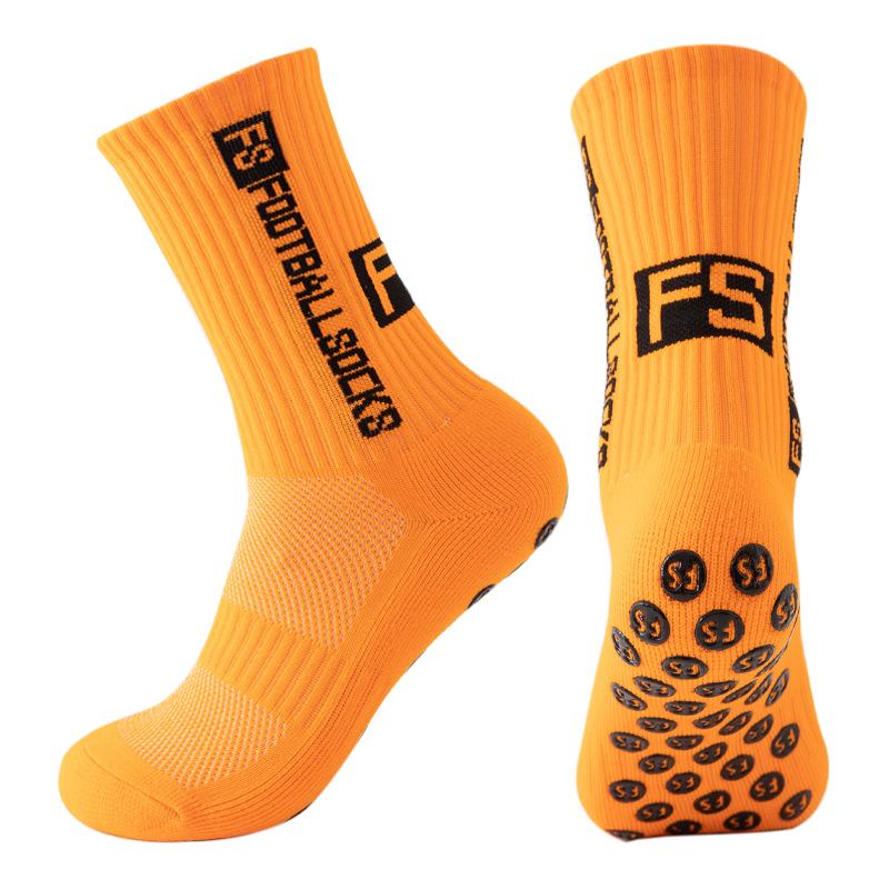 Non-Slip Mid-Calf Sports Football Socks with Terry Bottom and Round Silicone Grip