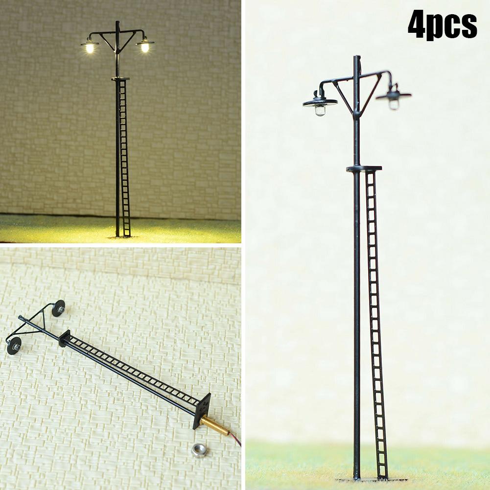 HO Scale Railroad Accessories Set of 4 LED Yard Lamps Designed To Fit Street Stations with Metal Bodies and Voltage Adaptability