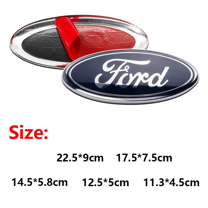 11.3~22.5cm Metal Car Front Hood Emblem Rear Trunk Badge Cover Blue Edge Sticker For Ford Fiesta Mondeo Focus Fusion Escape