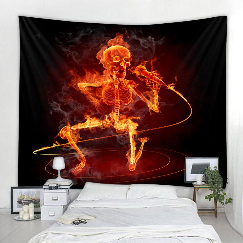 Halloween Party Decoration Tapestry Horror   Bedroom  Flame Skull People