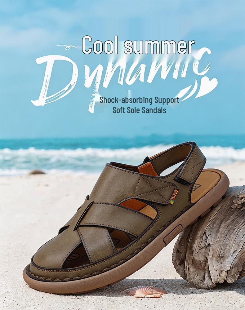 Men's Casual Large Size Lightweight Beach Sandals with Handmade Stitching