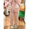 Rabbit Coral Fleece Pajama Women Autumn Winter Sleepwear Fleece Thick Cute Flannel Loungewear Set Round Hooded Homewear