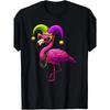 European Sizes Men'S & Women'S Mardi Gras Flamingo Carnival T-Shirt - Retro Graphic Tee with Vibrant Pink Flamingo, Beads & Fleur-de-Lis Print