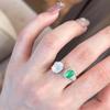 Vintage Light Luxury White and Green Chalcedony Cabochon Ring with Diamonds - National Tide New Chinese Style.