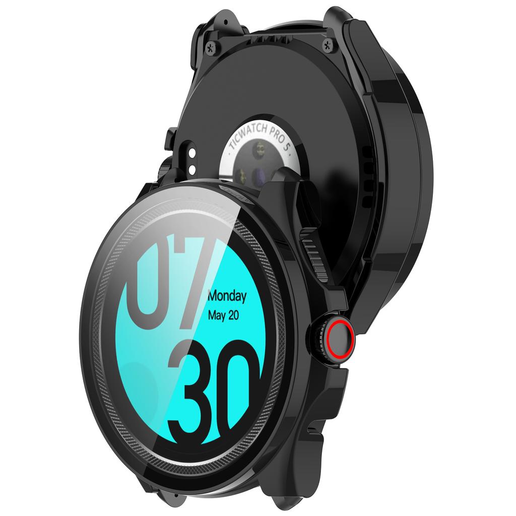 For TicWatch Pro 5 Enduro Watch Case PC Frame Cover with Tempered Glass Screen Film