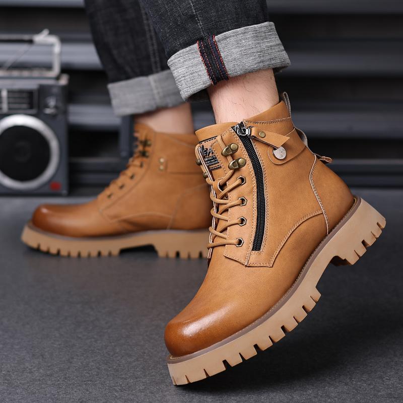Fashion Classic Outdoor Mens Casual Leather High Top Boots Stylish Ankle Boots Autumn Warm Winter Shoes Hot Sale Lace-Up Motocross Botas