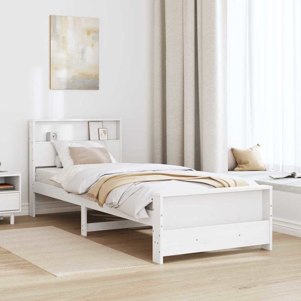 White Bed Frame with Headboard 75 x 190 cm Engineered Wood