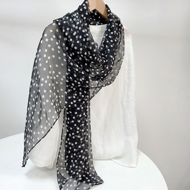 New ummer Silk French Black White Polka Dot Silk Scarf Elegant Thin Scarf Shawls And Wraps Neck Scarves