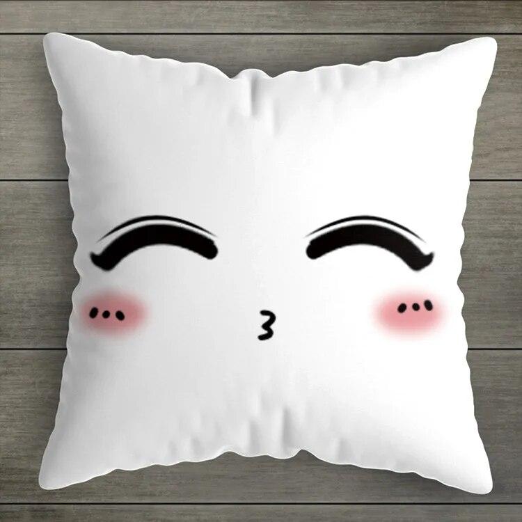 Kawaii Cat Pillowcase Home Pink White Square Decorative  Pillow Room Aesthetics Sofa Bed Chair