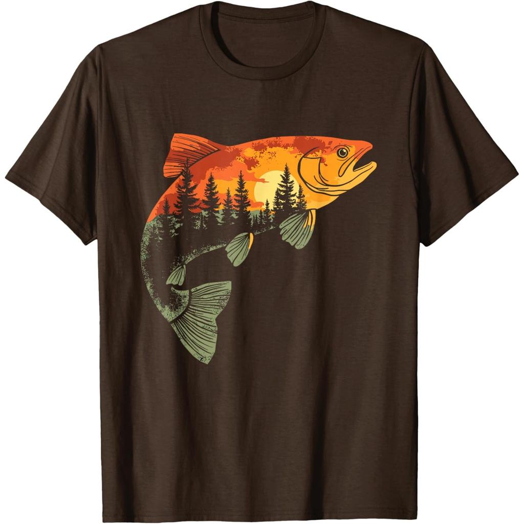 Trout Fishing Sunset Forest Graphic Tee Unisex Breathable Casual Round Neck TShirt