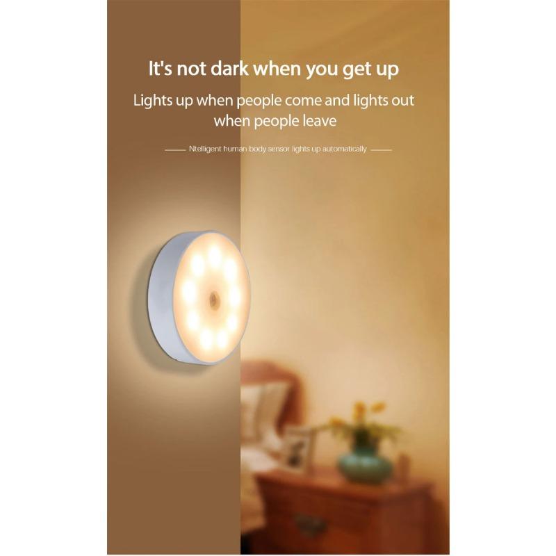 LED Smart Human Body Sensor Night Lamp Emergency Automatic Lighting USB Charging Wireless Magentic Suction Use Night Light