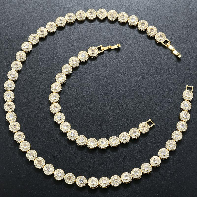 Light Luxury 8.5Mm Wide Classic Round Diamond Splicing Bracelet Necklace Personalized Hip Hop Round Set Vl590-591