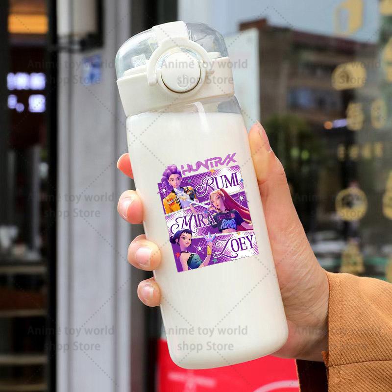 KPop Demon Hunters Sports Transparent Water Bottle Portable Gym Travel Clear Leakproof Drinking Frosted 400ml Play Entertaining Safe Kid Friendly Fun