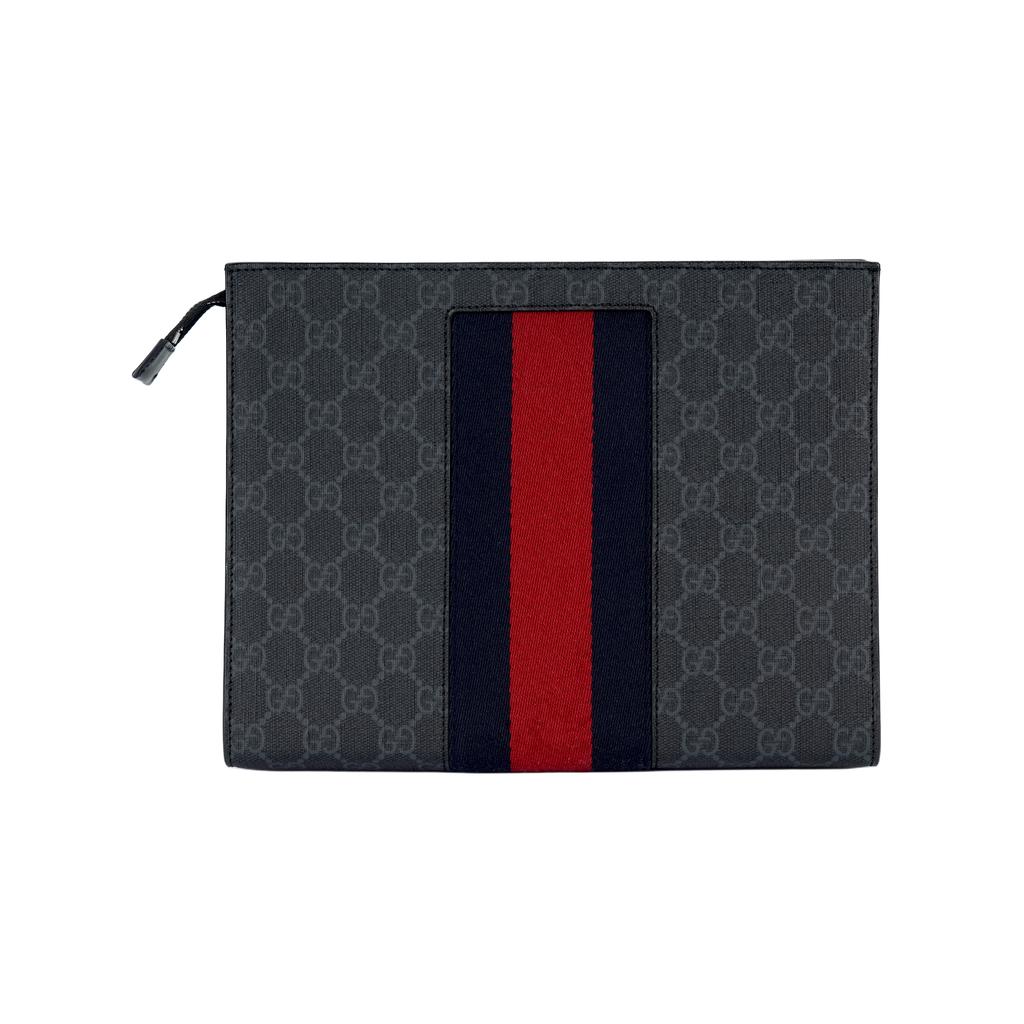 Gucci Recognizable Old Flower Logo Striped Webbing Zipper Closure Canvas Handbag Regular Men'S Black Gray